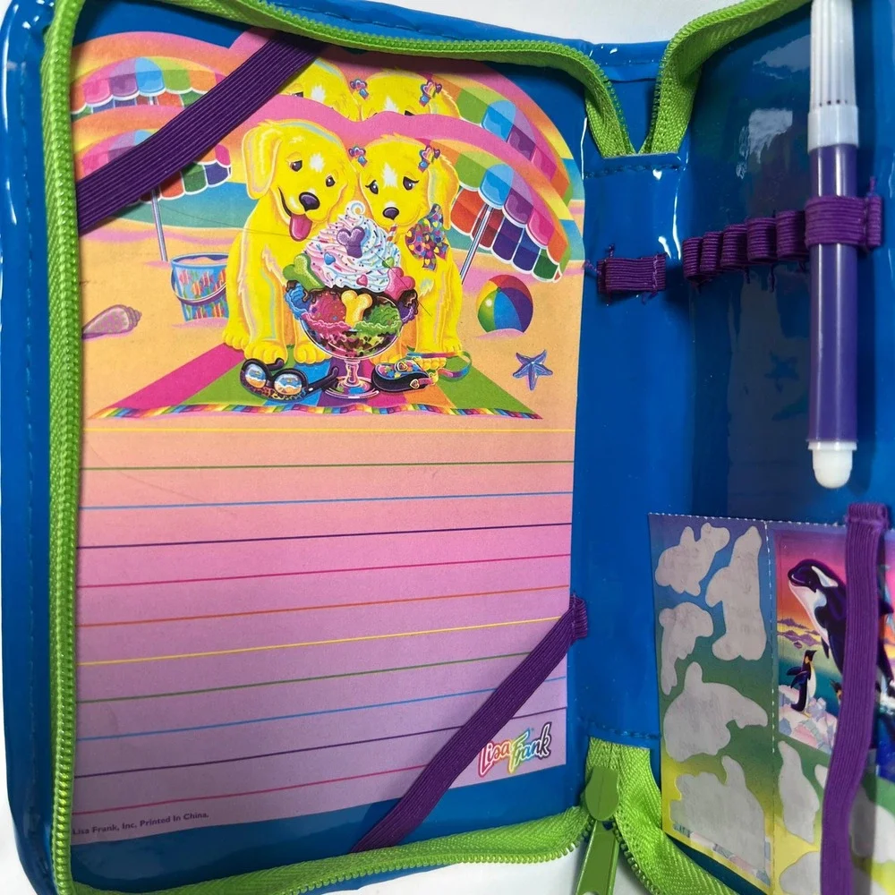 Vintage Lisa Frank Golden Retriever Puppy Ice Cream Zip Stationery Set Organizer